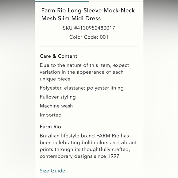 Anthropologie NWT Farm Rio Long-Sleeve Mock-Neck Mesh Slim Midi Dress size S - Picture 5 of 16